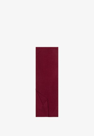 Maroon textile towel, rectangular shape, soft texture, with a folded corner revealing a clean finish. No patterns or hardware visible.
