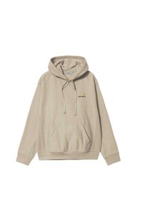 Sudadera con capucha beige, hecha de una mezcla de algodón, que presenta un bolsillo canguro, capucha con cordón y un pequeño logo en el pecho.