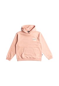 Svetlo ružový mikina vyrobená z jemného fleece materiálu. Obsahuje prednú klokanku, ribovanými manžetami a logo na hrudi.