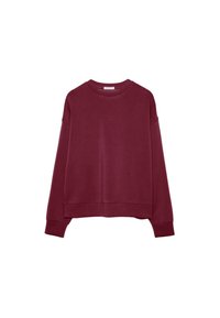 Bordeaux sweatshirt gemaakt van zachte stof, met een ronde halslijn, lange mouwen en een ontspannen pasvorm met geribbelde boorden en onderrand.