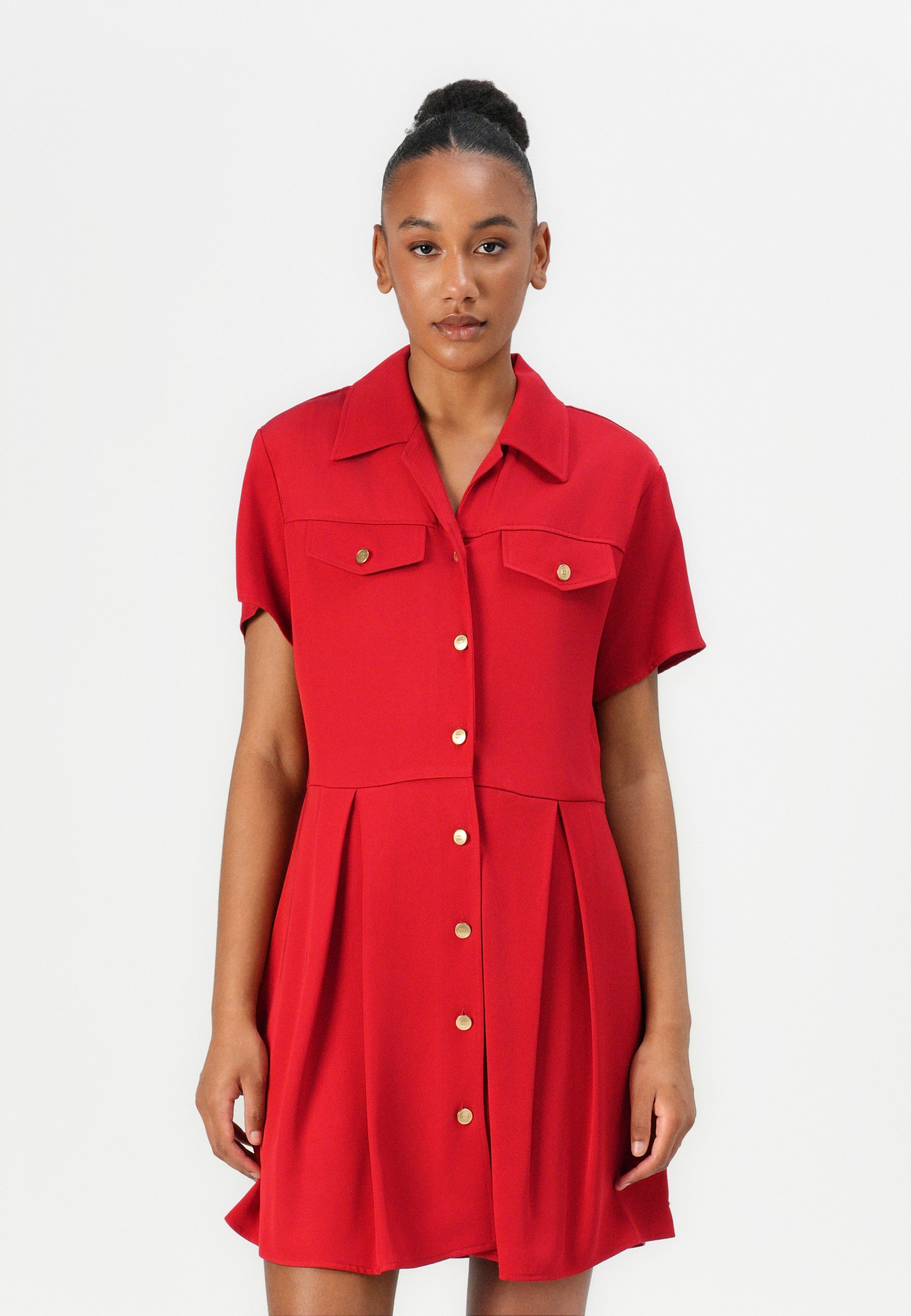 fitted lace wedding dress Red Plaid Print Ruffled Long Sleeve Patchwork Hem Mini Shirt Dress Red / XL / 65%Polyester+30%Viscose+5%Elastane