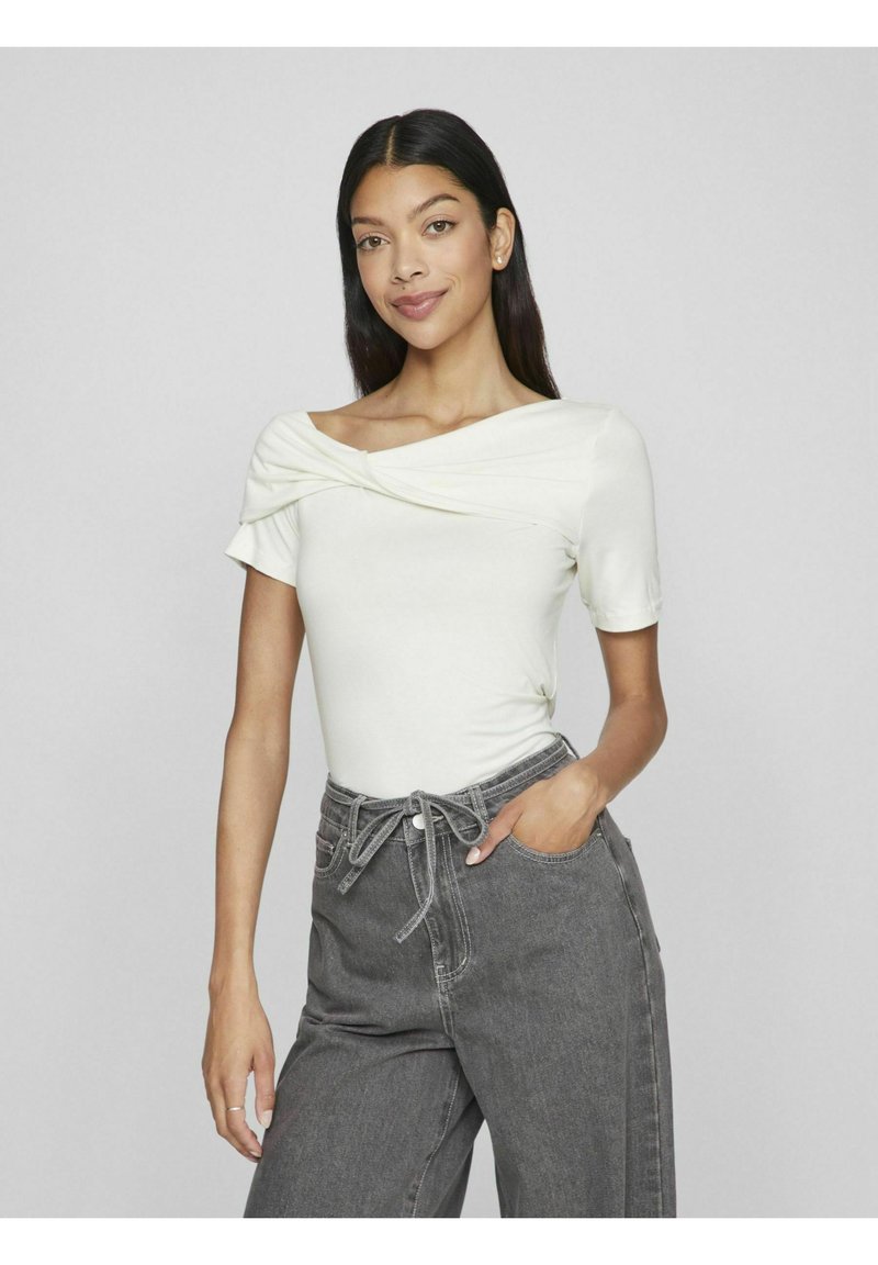 VILA KURZARM - T-shirt basic - cloud dancer