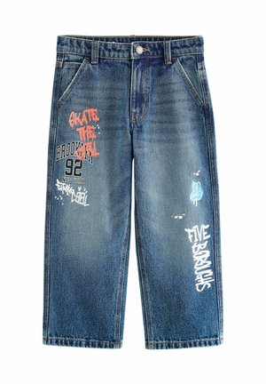 REGULAR FIT - Jeans Straight Leg - varsity all over print mid blue denim