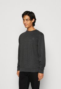 Mørkegrå sweatshirt med rund halsudskæring, lange ærmer, ribstrikkede manchetter og et diskret logo på brystet. Blødt, struktureret stof.