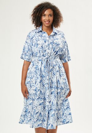 LEAF PATTERN  - Shirt dress - blue white