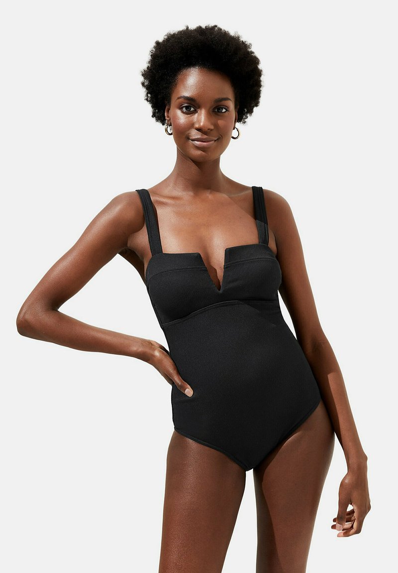 Marks & Spencer TUMMY CONTROL RIBBED VNECK Badpak black/zwart