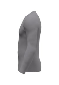 Langarmshirt in Hellgrau, aus weichem, elastischem Stoff gefertigt. Figurbetontes Design mit glatter Textur, abgerundetem Ausschnitt und ohne sichtbare Verschlüsse.