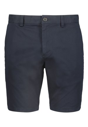 Shorts bleumarin din material din bumbac, cu închidere cu button, buzunare laterale și un design drept.