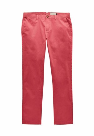 Rosa Baumwoll-Chinos mit geradem Bein, ausgestattet mit Vordertaschen, einem Knopfverschluss und einer glatten Textur.