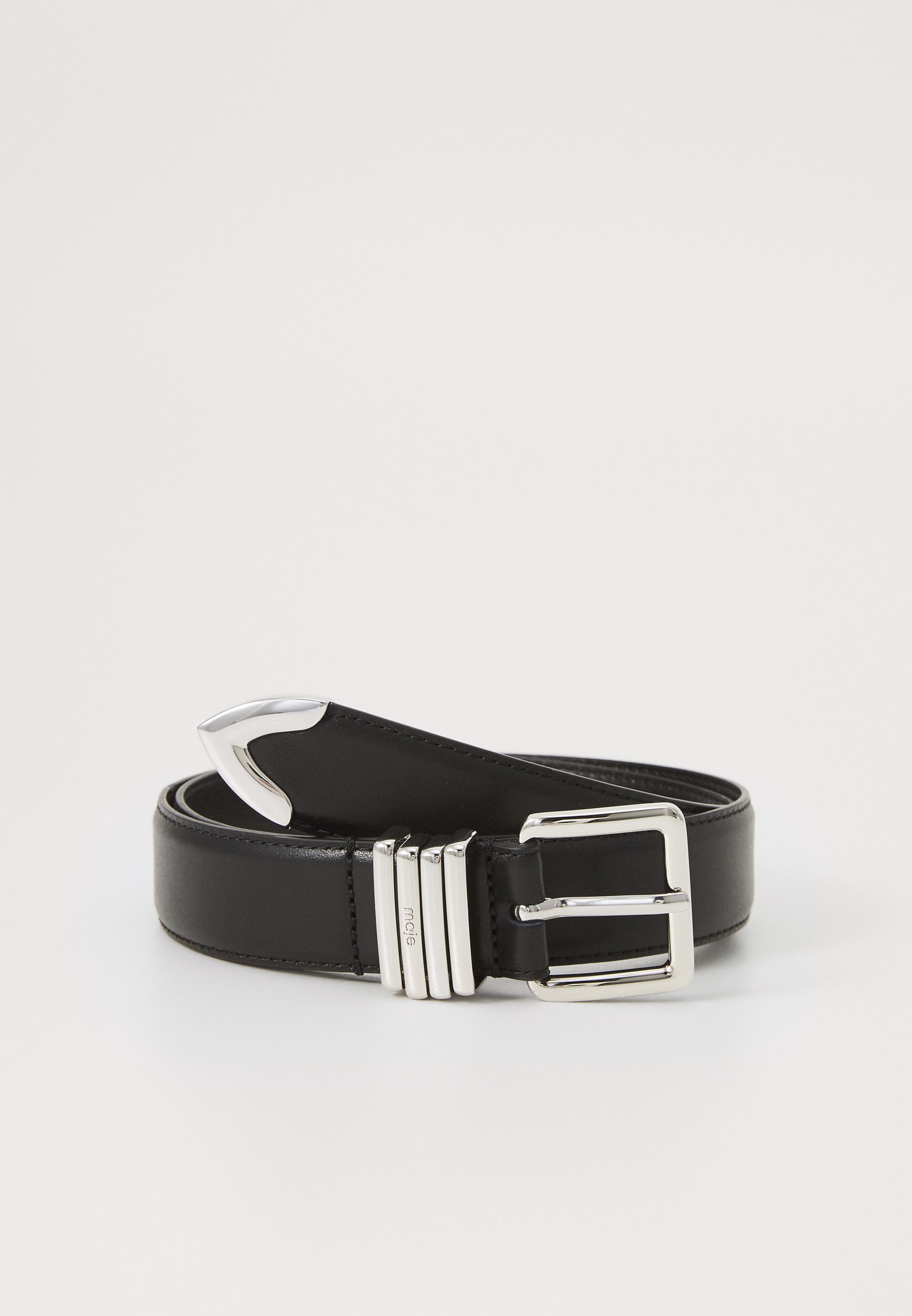 Maje Black Triple-Strap Waist Belt with Silver Medallions, fits medium, NWT Leather belt with square buckle Black / Gray For Women | Maje main image 3