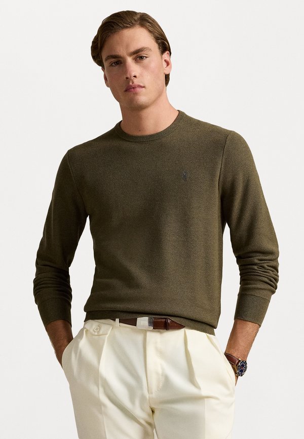 MESH KNIT COTTON CREWNECK SWEATER - Jumper - cargo olive heather