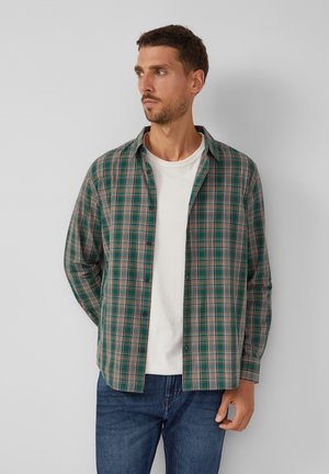 Gekleurde geruite shirt in groene, grijze en bruine tinten; knoopsluiting met lange mouwen, met een ontspannen pasvorm en lichte stof.
