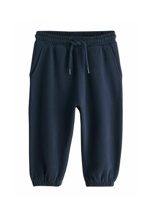 Pantalon de survêtement bleu marine pour tout-petit avec taille et poignets élastiques, poches avant et cordon de serrage ajustable.