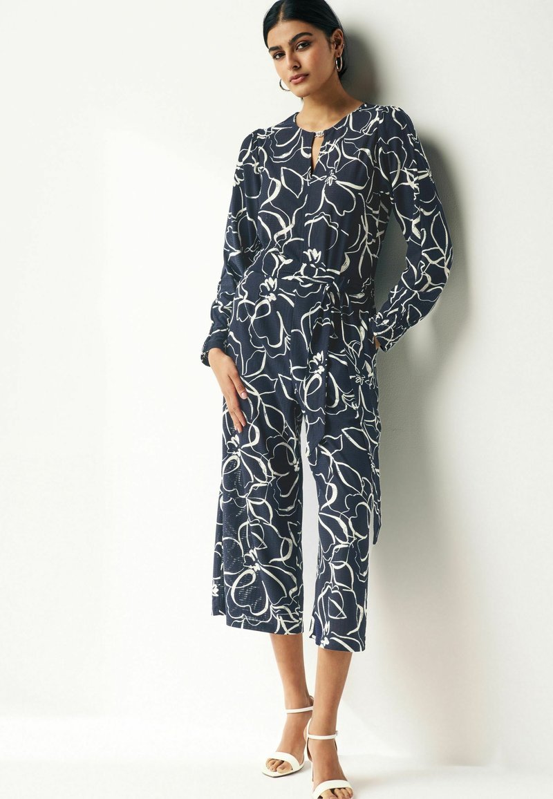 Next LONG SLEEVE BELTED PETITE - Overal - navy blue swirl print