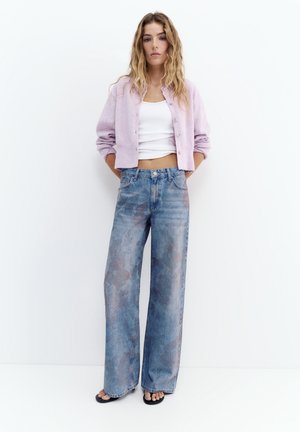 PULL&BEAR FLORAL BAGGY - Blugi loose fit - blue denim