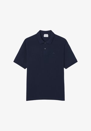 Navy-blaues Polo-Shirt aus Baumwolle, mit klassischem Kragen, zwei Knöpfen und einem dezenten gestickten Logo auf der Brust. Kurzärmlig.
