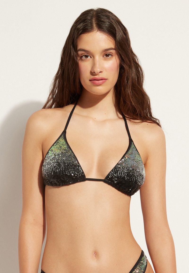 Calzedonia LAS VEGAS Bikini top paillettes degrade' black/black