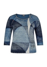 Langarmoberteil in Blautönen mit einem geometrischen Muster, aus weichem Stoff mit zarten Nähten und einem Druckdetail am Saum gefertigt.