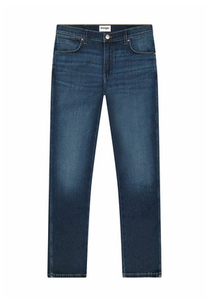 Mörkblå denimjeans med rak benform, med en klassisk femficksdesign och en enfärgad nyans med subtila blekningar.
