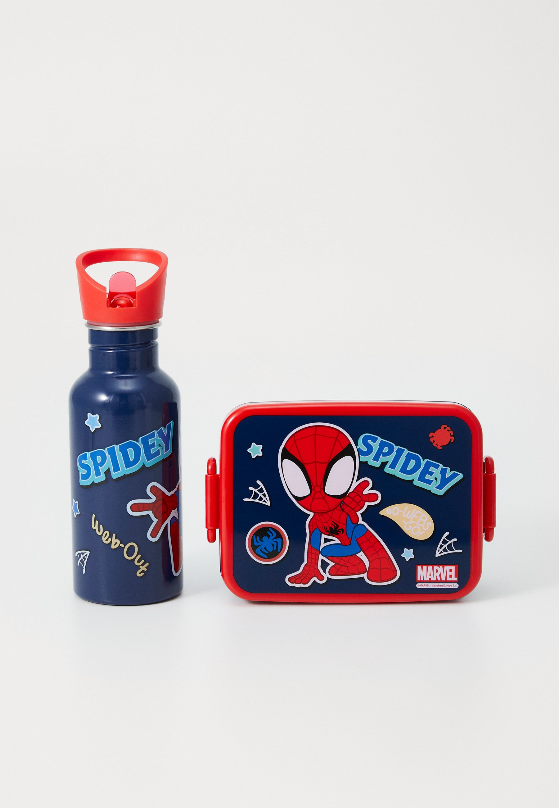 Set De Fiambrera Y Botella Spiderman Para Niños - Botella Sport 380ml Y Tupper Rectangular, Libres De BPA, Resistentes Y Divertidos