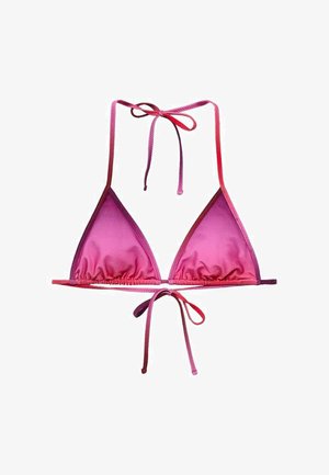 Bikini gornji dio s pink gradijentom koji se ističe glatkom, sjajnom teksturom, trokutastim čašama i podešavajućim vezicama. Dizajn prelazi iz svijetlo roze u tamno roze.