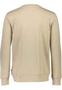 Felpa beige a maniche lunghe con scollo stondato, polsini e orlo a costine. Tessuto liscio con dettagli di cucitura minimi sulla parte posteriore.