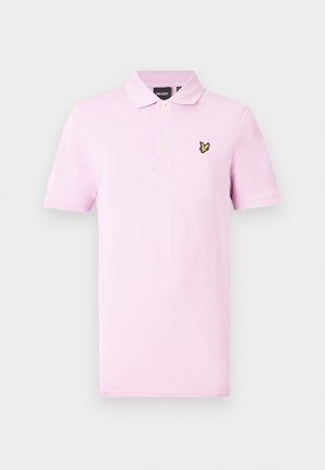 Tricou polo roz deschis din bumbac, cu guler clasic, fenta cu trei nasturi, mâneci scurte și un mic logo brodat pe piept.