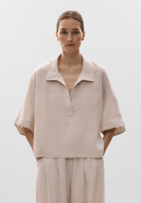 OVERSIZE SHORT-SLEEVED LINEN - Bluse - stone