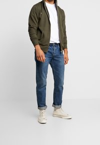 Solid Sudadera con cremallera - olive