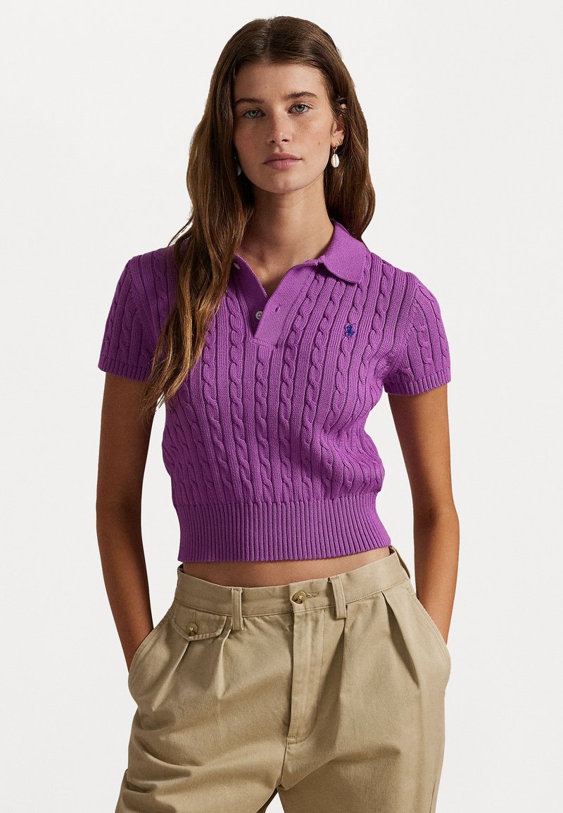 Polo Ralph Lauren CABLE KNIT COTTON CROPPED POLO SHIRT - Polo krekls - fig purple