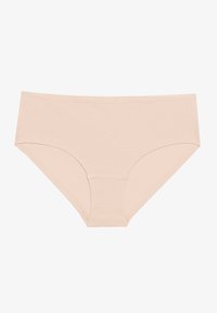 Beige cotton hipster briefs with a smooth texture and elastic waistband, featuring a classic design and minimal stitching details.