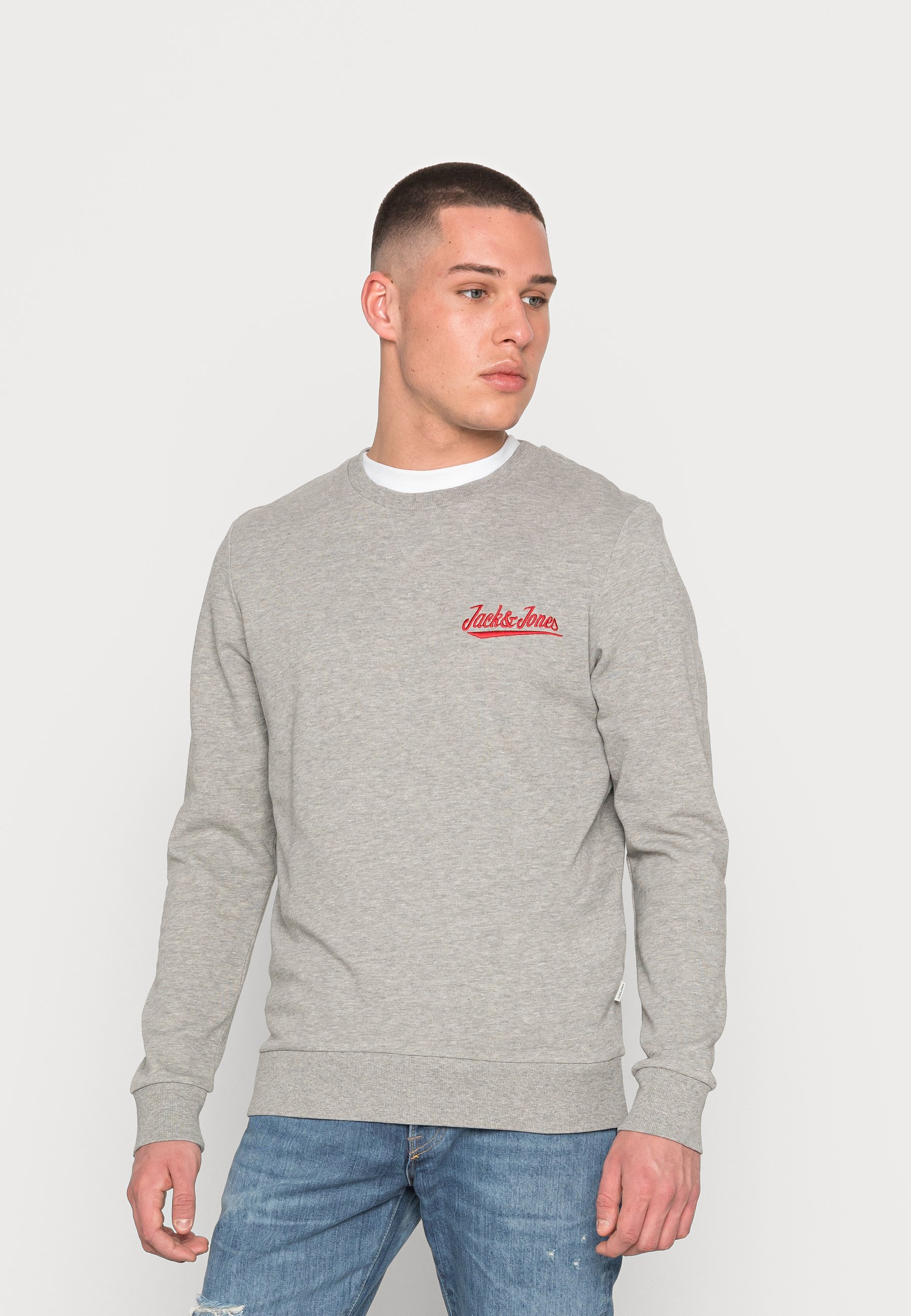Jack \u0026 Jones JJSTRUCTURE EMBROIDERY CREW NECK - Sudadera - light grey  melange/gris claro - Zalando.es