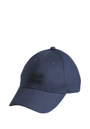 Navy blue baseball cap with curved brim and black patch reading "COOL KIDS CLUB" on front panel.