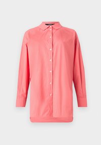 Chemise à manches longues corail en tissu léger, dotée d'un col classique, d'un boutonnière à l'avant et d'un ourlet droit.