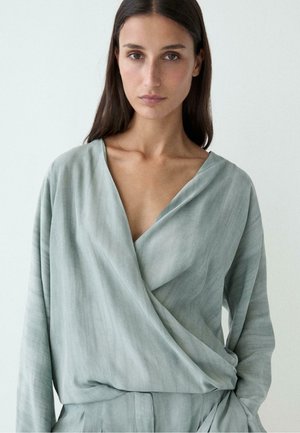 Massimo Dutti, MAXI ORGANZA OVERSIZED BLOUSE WITH VENTS 05160400 - Blouse - blue-grey