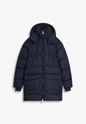 Mornarska puffer jakna s odvojivom kapuljačom, dva velika prednja džepa, zatvaranje na patentni zatvarač sprijeda i elastične manžete. Teksturirani kvadratni dizajn.