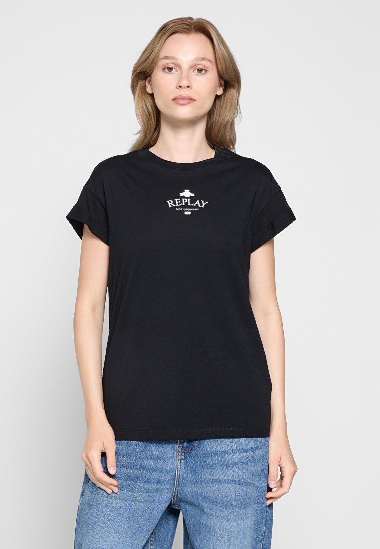Replay T-shirt print zwart