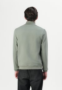 Green sweatshirt with a high collar, long sleeves, and ribbed cuffs, made of soft fabric. Features a clean, minimalist design without patterns.