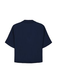 Maglietta blu navy a maniche corte con collo arrotondato e vestibilità comoda. Tessuto morbido e leggero con orlo dritto sul retro.
