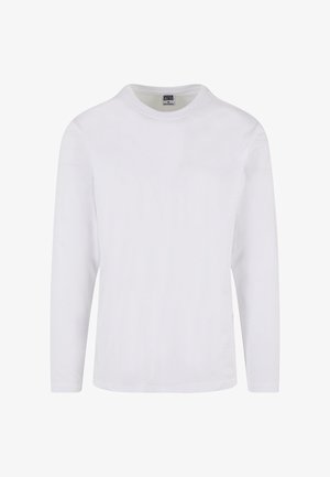 Långärmad t-shirt med rund halsringning i vitt bomullstyg. Slät yta med en enkel design och inga synliga mönster eller detaljer.