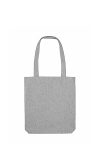Borsa tote in tessuto grigia, forma rettangolare, due manici a spalla, superficie testurizzata, senza hardware o motivi visibili, design minimalista.