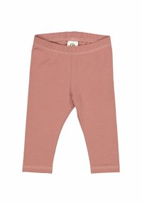 Růžové legíny z organické bavlny s elastickým pasem, zkrácená délka a dvojitě šitý lem. Hladká textura, bez vzorů nebo ozdob.