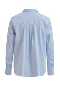Light blue long-sleeve shirt with a classic collar. Features a back pleat and cuffs with button fastenings. Smooth cotton fabric.