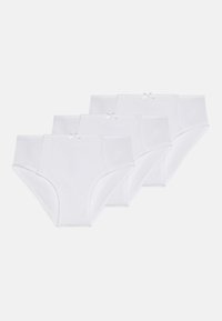 Pakket van vier paar witte katoenen onderbroeken met een gladde textuur en een kleine satijnen strikaccent op de voorkant van de tailleband.