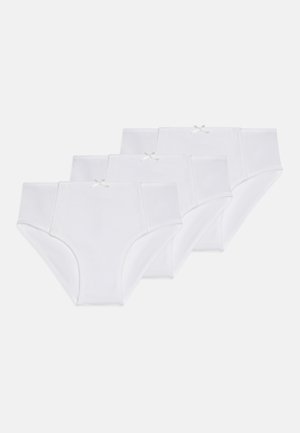 Négy pár fehér pamut alsónadrág, sima textúrával és kis szatén masni díszítéssel az elülső derékrészen.