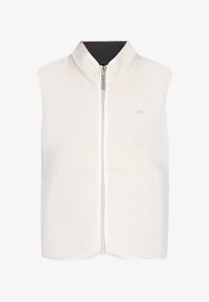 Balts bez piedurknēm ar augstu apkakli, priekšā ar zipa aizdari un divām horizontālām frontālām kabatām. Mīksta, teksturēta auduma ar smalku logotipu.