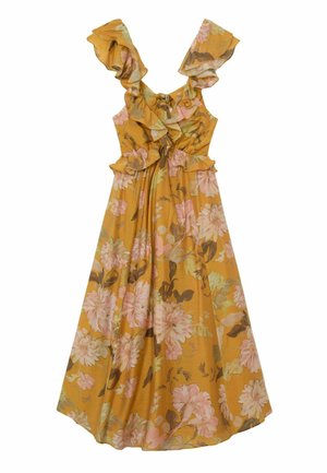 Reiss, REGULAR FIT - LUCY FLORAL-PRINT FRILL-TRIM MIDI DRESS . - Hverdagskjole - yellow