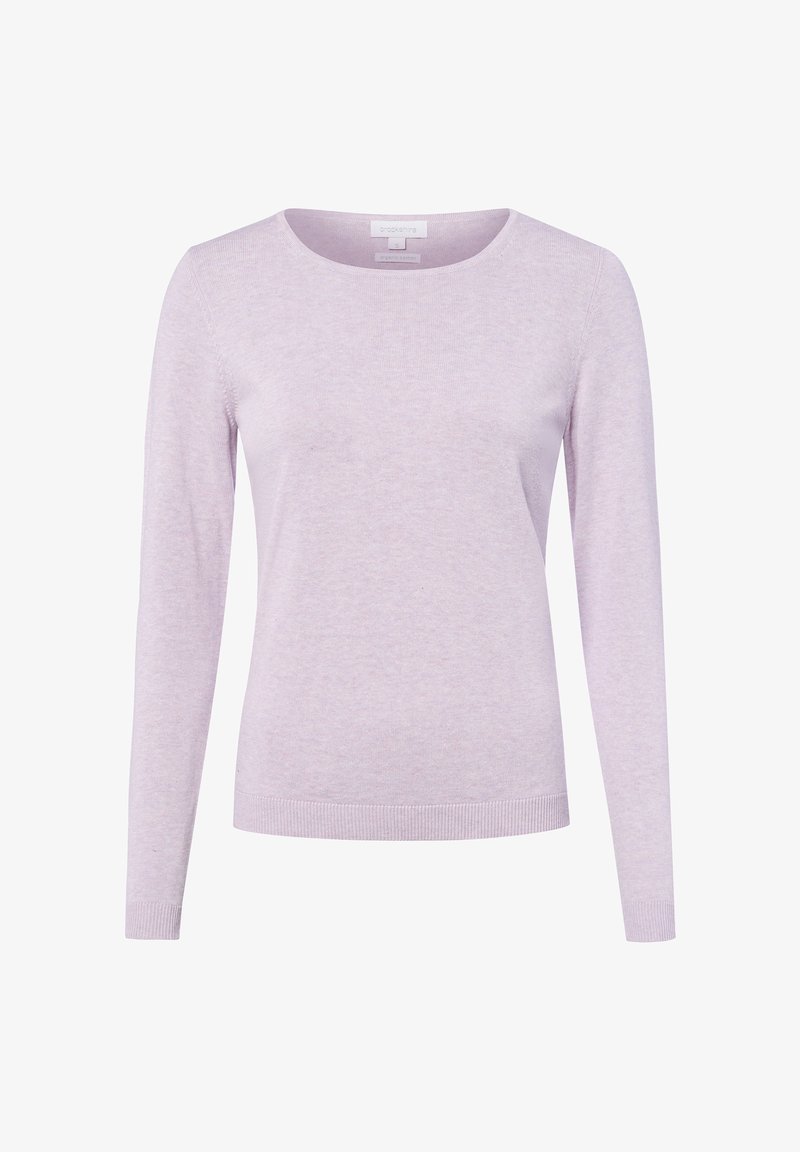 Helllila, langärmliger Pullover mit rundem Ausschnitt, geripptem Saum und weicher Textur. Aus Strickstoff gefertigt, ideal zum Layering.