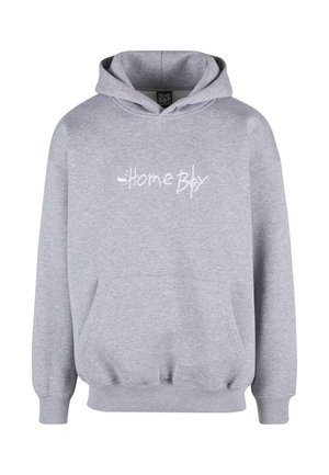 Grå hettegenser med frontlomme, snor i hetta og "Home Boy" grafikk i hvit skrift. Mykt, strukturert stoff med ribbestrikkede mansjetter og kant.