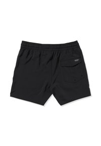 Shorts de bain pour hommes noirs avec taille élastique et une seule poche arrière à rabat ornée d'une petite étiquette de marque.